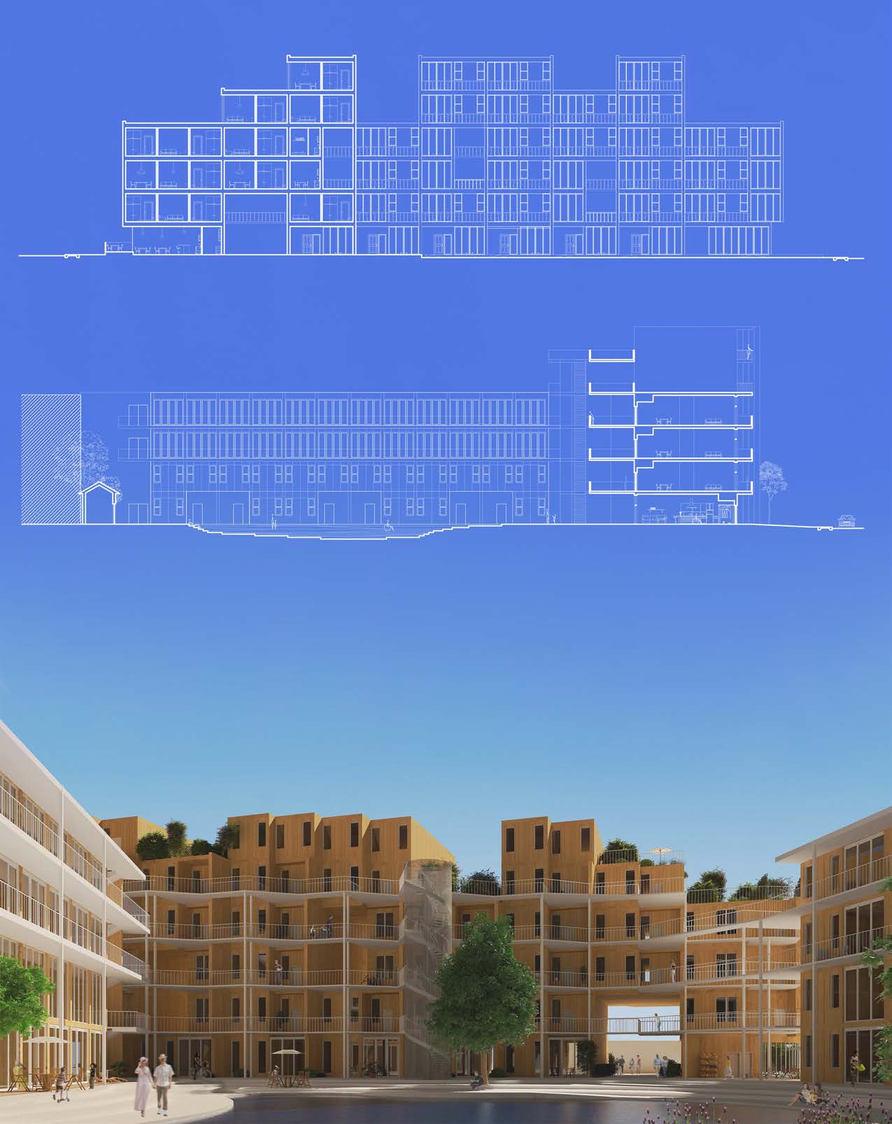 Exterior Render from rue des Carrieres
