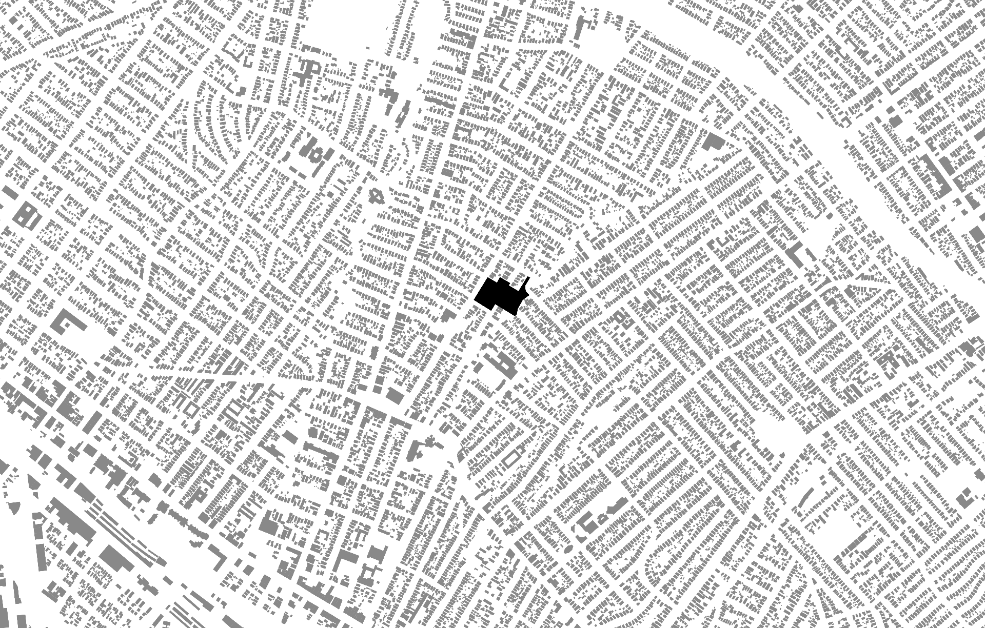 Map of a city grid with a highlighted black block